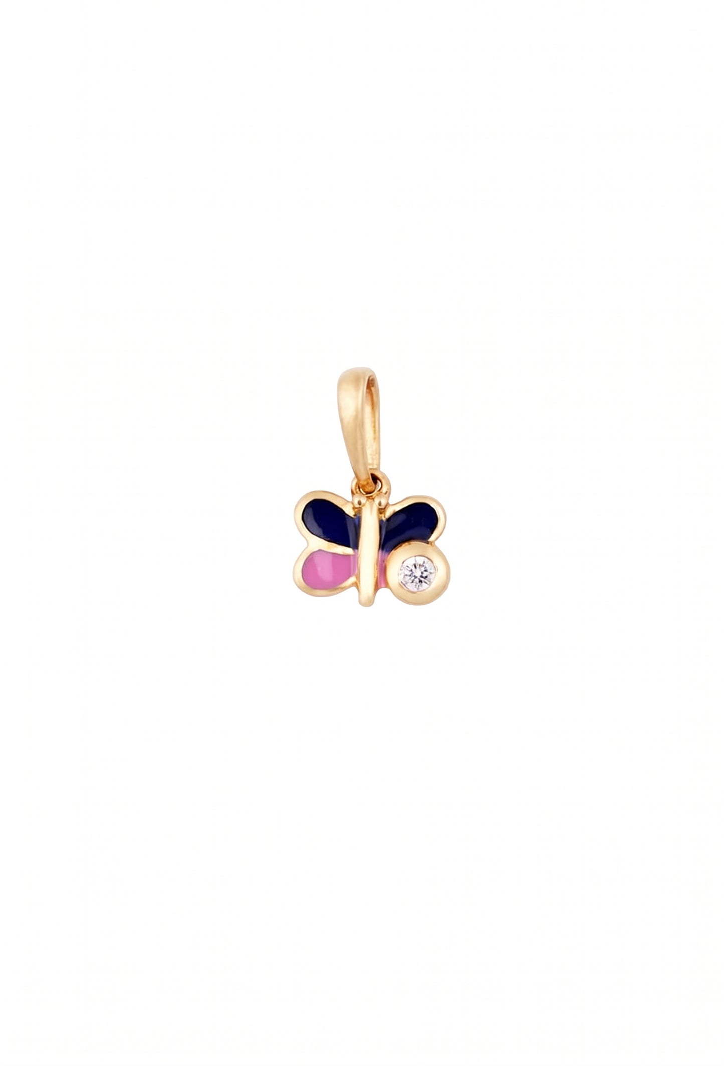 18kt Gold Kids Butterfly Diamond Pendant with Blue Pink Enamel