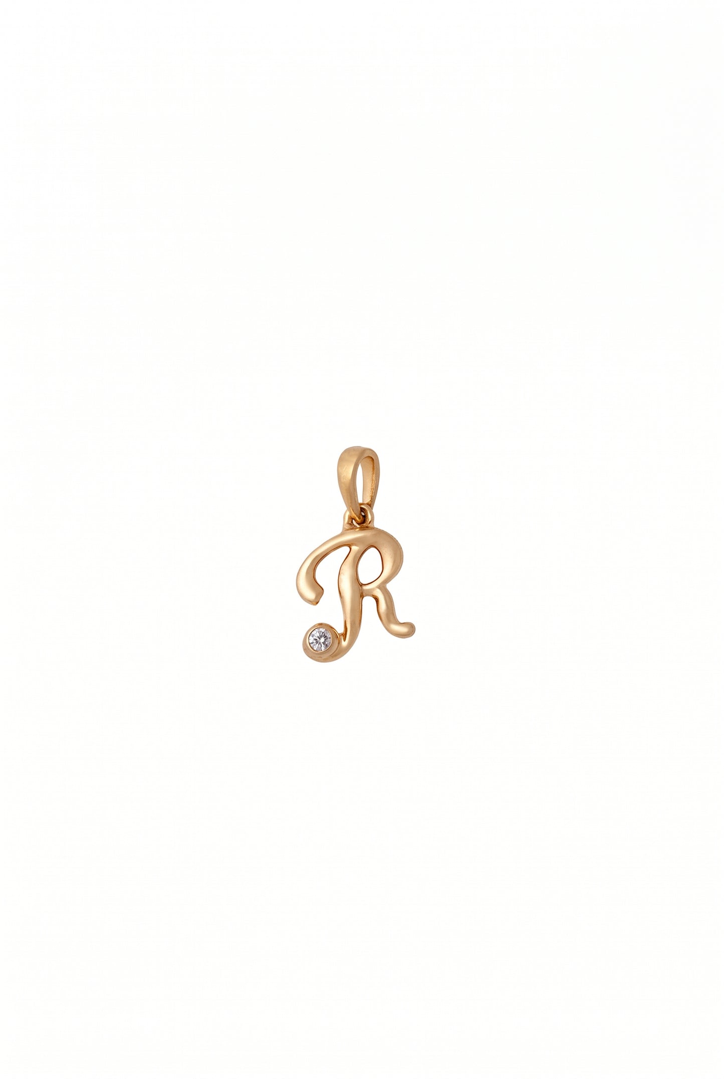 18kt Gold Initial R Daily Wear Diamond Pendant for Kids