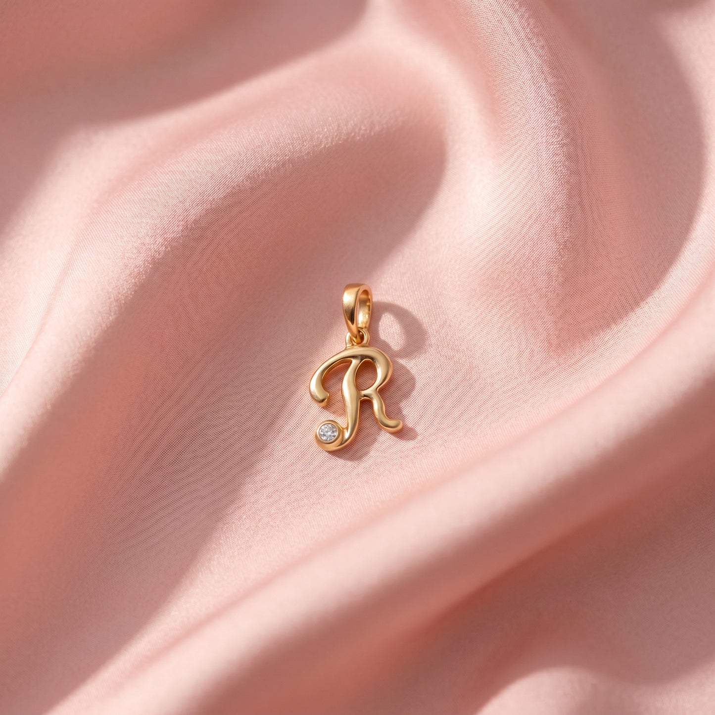 18kt Gold Initial R Daily Wear Diamond Pendant for Kids