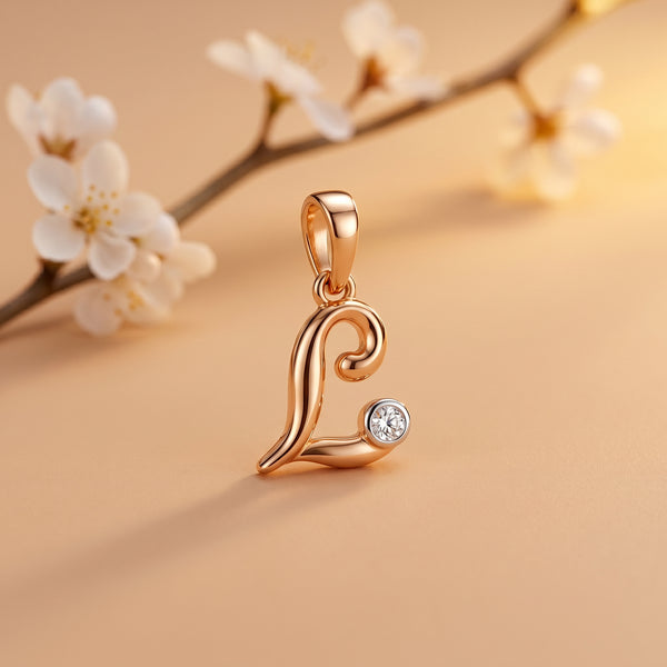 18kt Gold L Initial Daily Wear Diamond Pendant for Kids