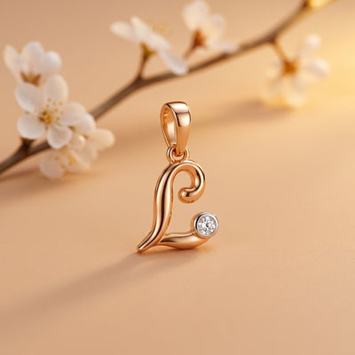 18kt Gold L Initial Daily Wear Diamond Pendant for Kids