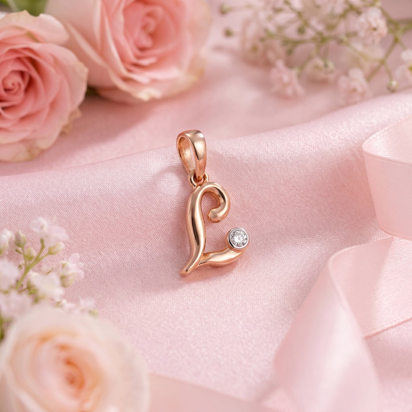 18kt Gold Initial L Daily Wear Diamond Pendant for Kids