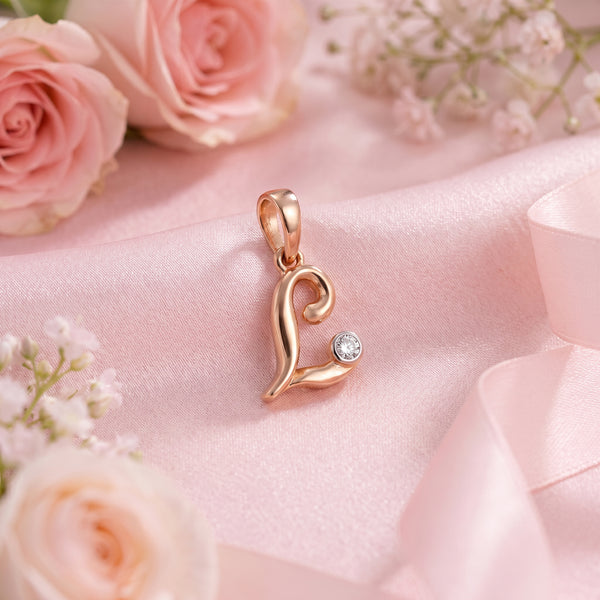 18kt Gold Initial L Daily Wear Diamond Pendant for Kids