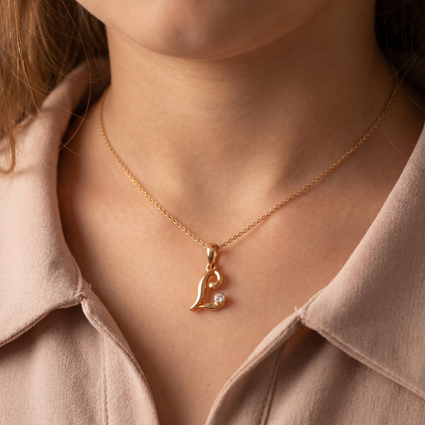 18kt Gold L Initial Daily Wear Diamond Pendant for Kids
