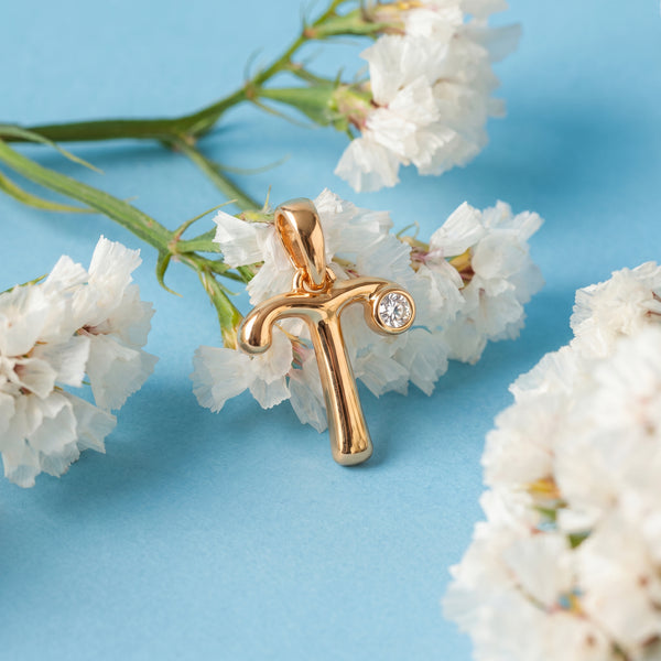 18kt Gold T Initial Daily Wear Diamond Pendant for Kids