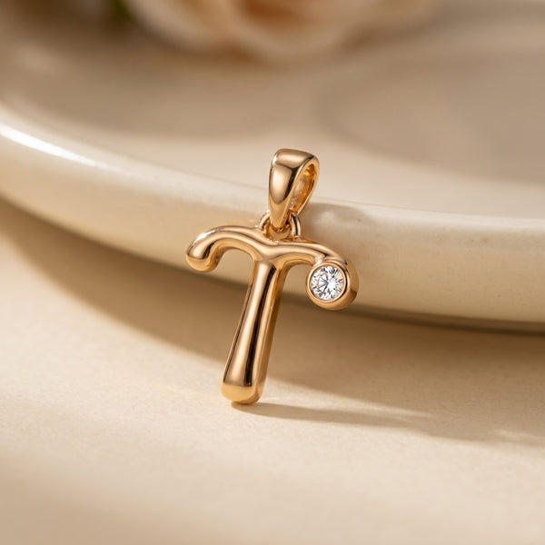 18kt Gold Initial T Daily Wear Diamond Pendant for Kids