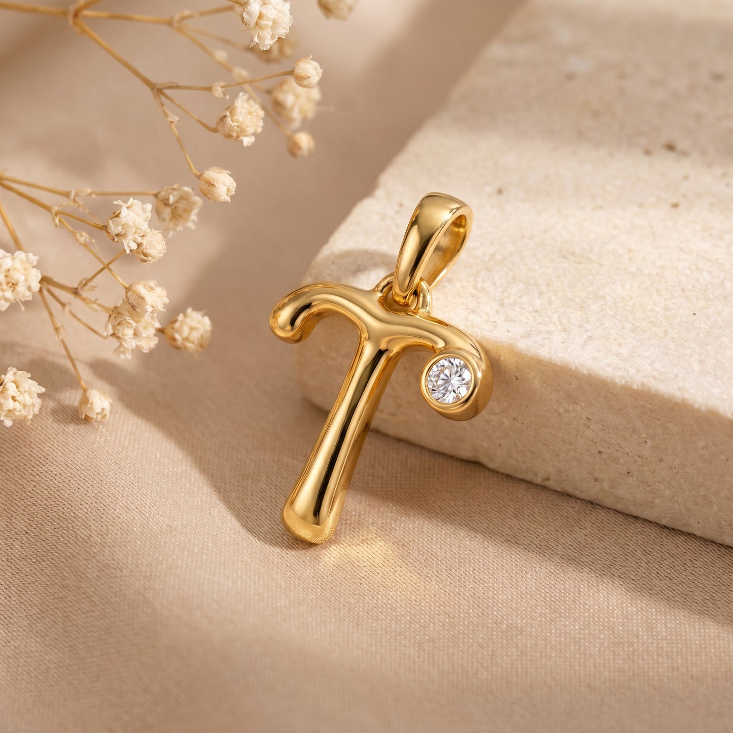 18kt Gold Initial T Daily Wear Diamond Pendant for Kids