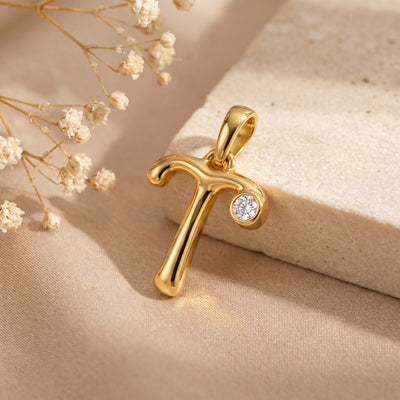 18kt Gold Initial T Daily Wear Diamond Pendant for Kids