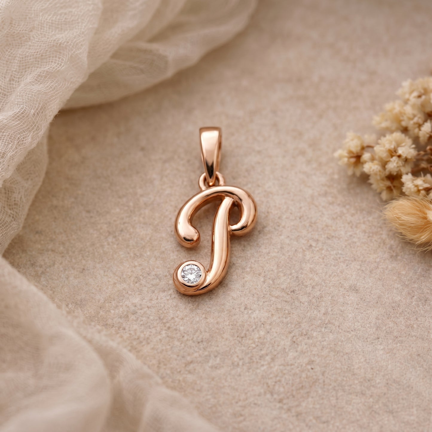 18kt Gold Initial P Daily Wear Diamond Pendant for Kids