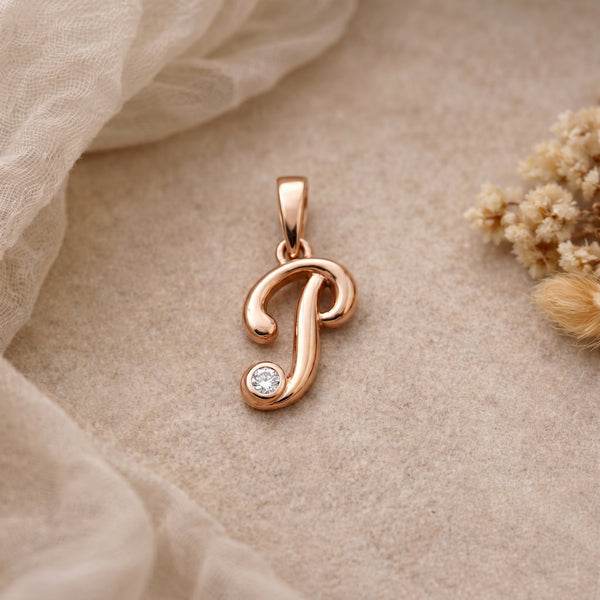 18kt Gold Initial P Daily Wear Diamond Pendant for Kids
