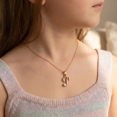 18kt Gold P Initial Daily Wear Diamond Pendant for Kids