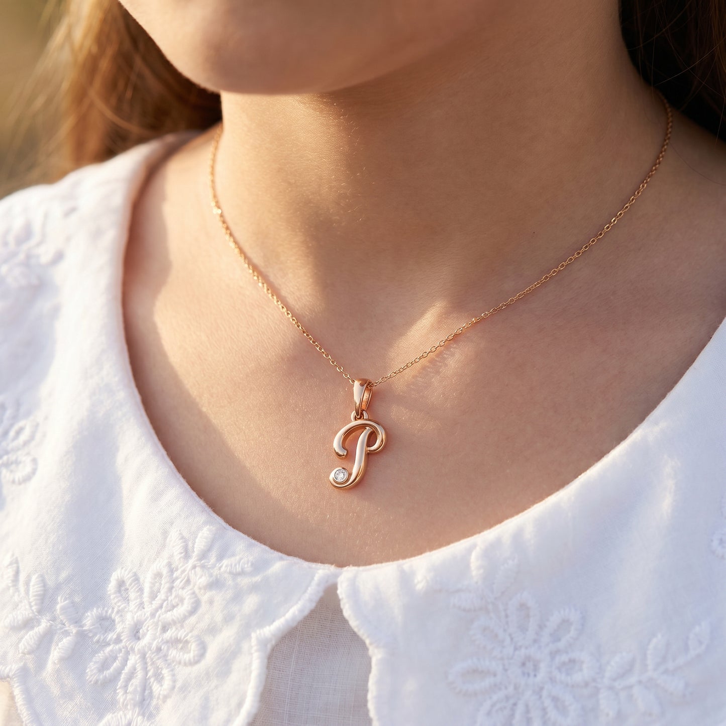 18kt Gold Initial P Daily Wear Diamond Pendant for Kids