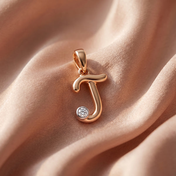 18kt Gold Initial J Daily Wear Diamond Pendant for Kids