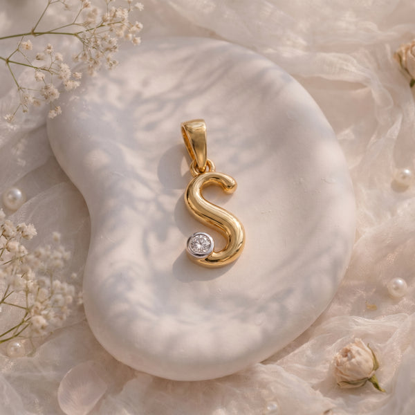 18kt Gold Initial S Daily Wear Diamond Pendant for Kids