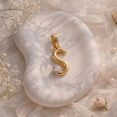 18kt Gold Initial S Daily Wear Diamond Pendant for Kids