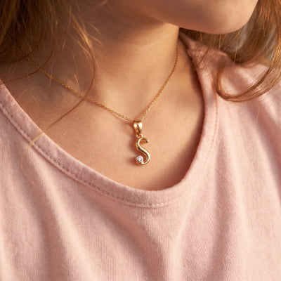 18kt Gold S Initial Daily Wear Diamond Pendant for Kids