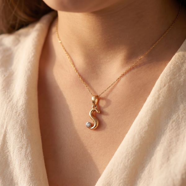 18kt Gold Initial S Daily Wear Diamond Pendant for Kids