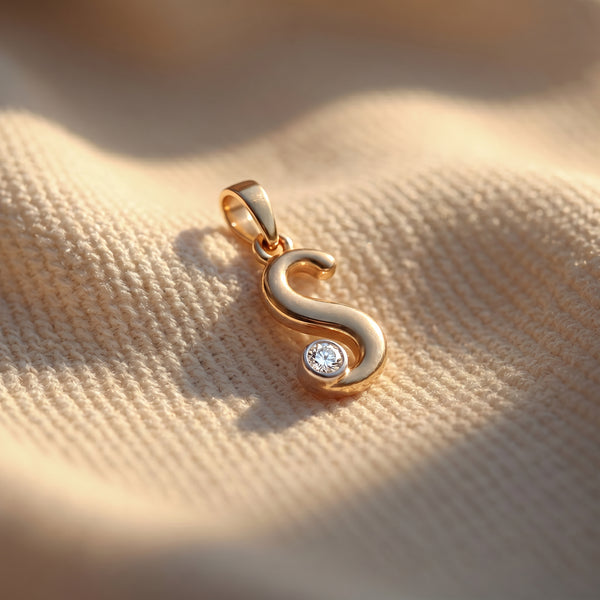 18kt Gold S Initial Daily Wear Diamond Pendant for Kids