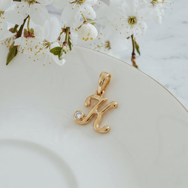 18kt Gold K Initial Daily Wear Diamond Pendant for Kids
