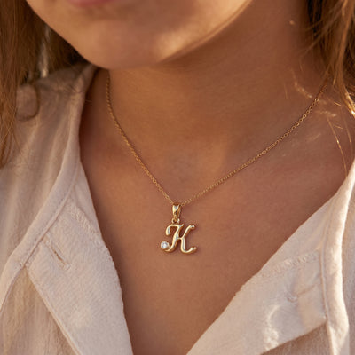 18kt Gold K Initial Daily Wear Diamond Pendant for Kids