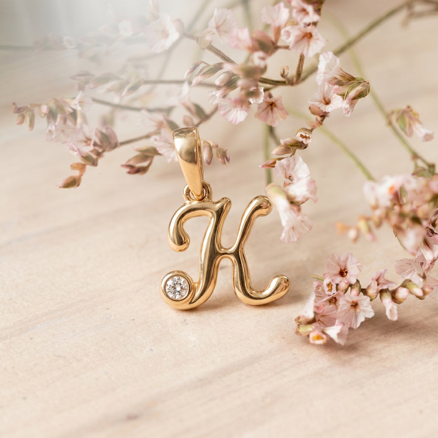 18kt Gold Initial K Everyday Wear Diamond Pendant for Kids