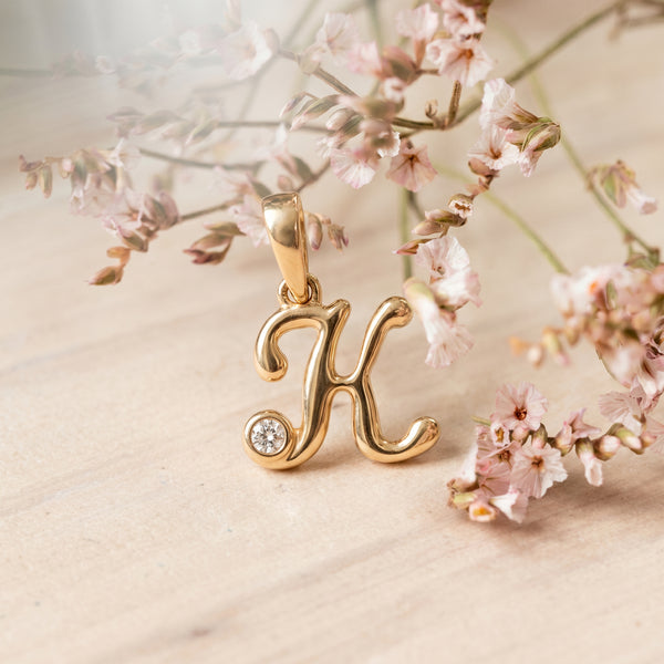 18kt Gold Initial K Everyday Wear Diamond Pendant for Kids