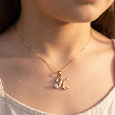18kt Gold Initial K Everyday Wear Diamond Pendant for Kids