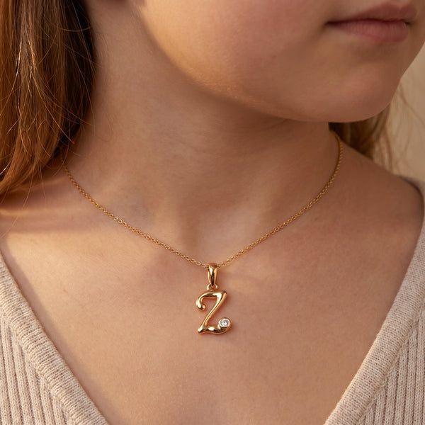 18kt Gold Z Initial Daily Wear Diamond Pendant for Kids