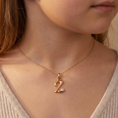 18kt Gold Z Initial Daily Wear Diamond Pendant for Kids