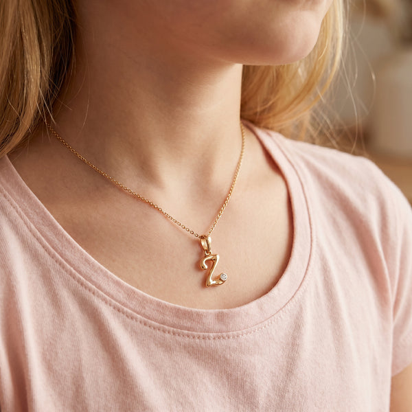 18kt Gold Initial Z Daily Wear Diamond Pendant for Kids