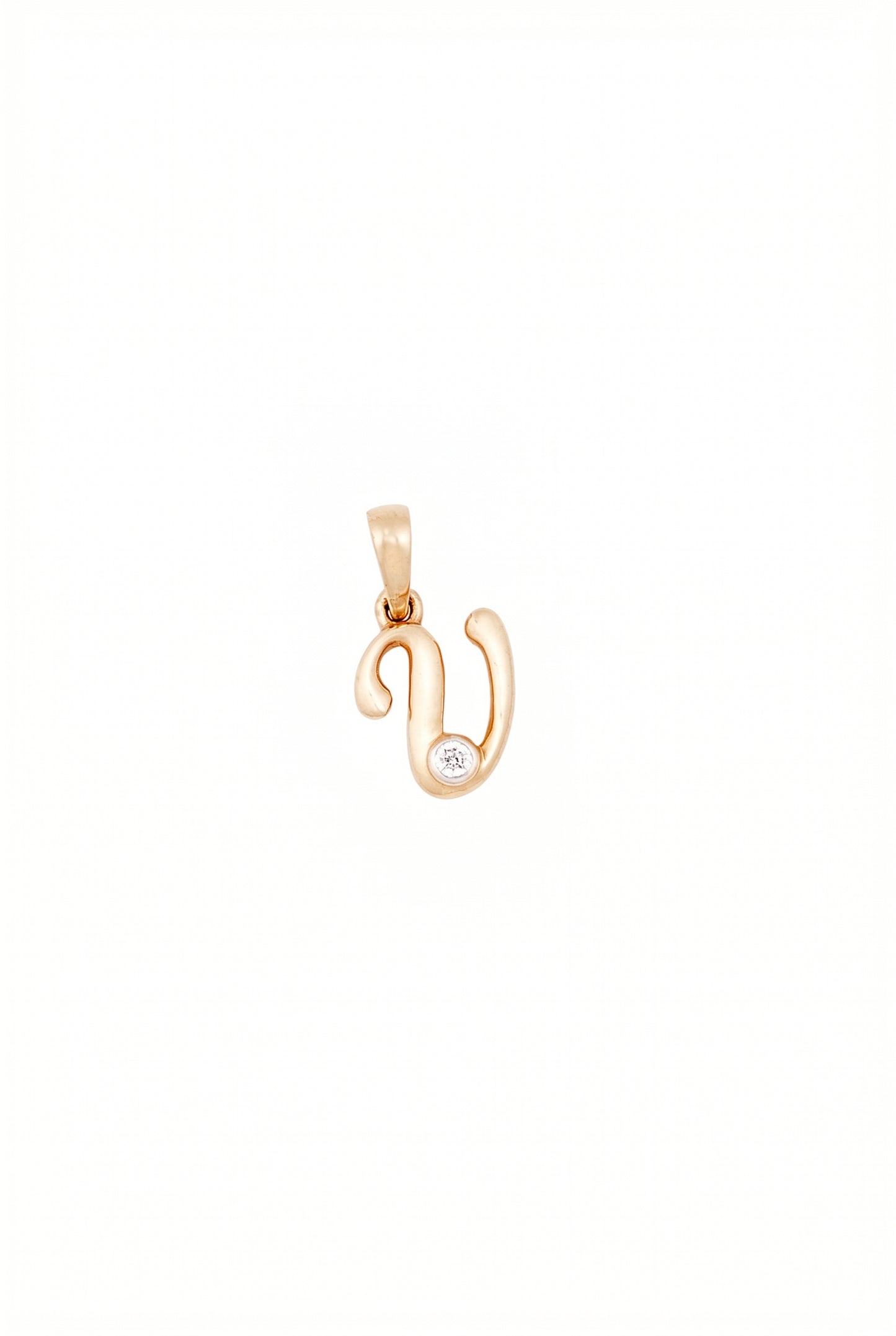 18kt Gold U Initial Daily Wear Diamond Pendant for Kids