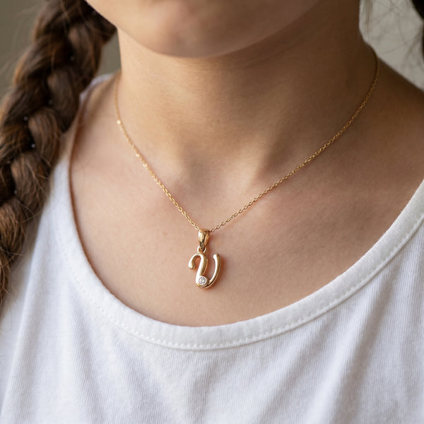 18kt Gold Initial U Daily Wear Diamond Pendant for Kids
