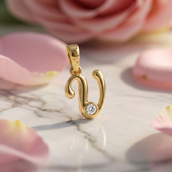 18kt Gold Initial U Daily Wear Diamond Pendant for Kids