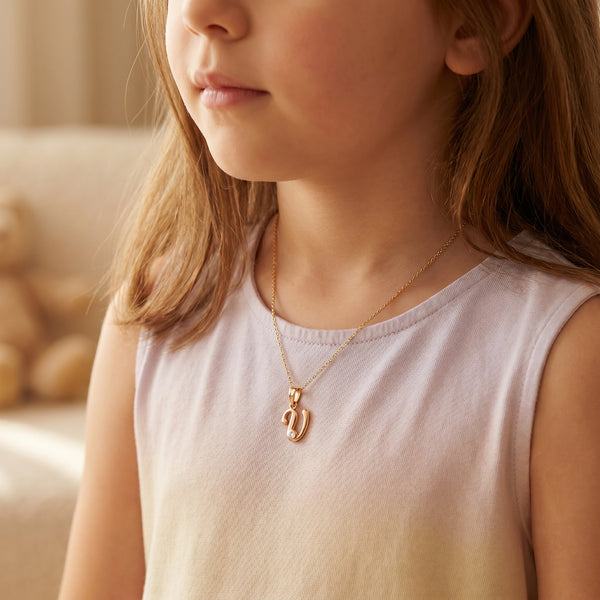 18kt Gold U Initial Everyday Wear Diamond Pendant for Kids