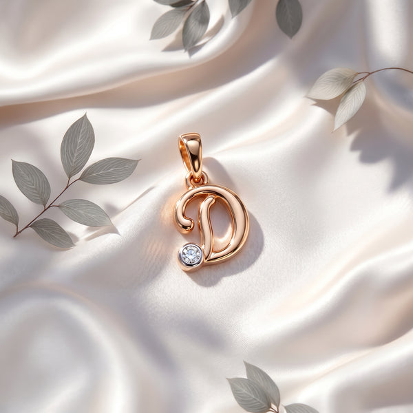 18kt Gold D Initial Daily Wear Diamond Pendant for Kids