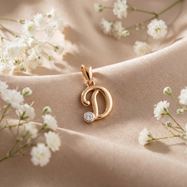 18kt Gold Initial D Daily Wear Diamond Pendant for Kids