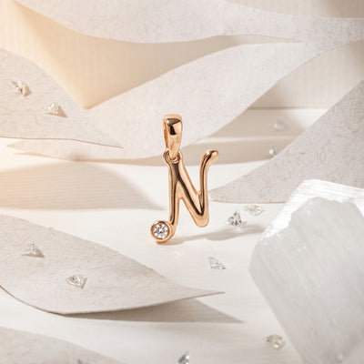 18kt Gold N Initial Daily Wear Diamond Pendant for Kids
