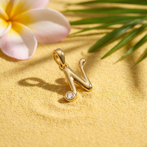 18kt Gold N Initial Everyday Wear Diamond Pendant for Kids