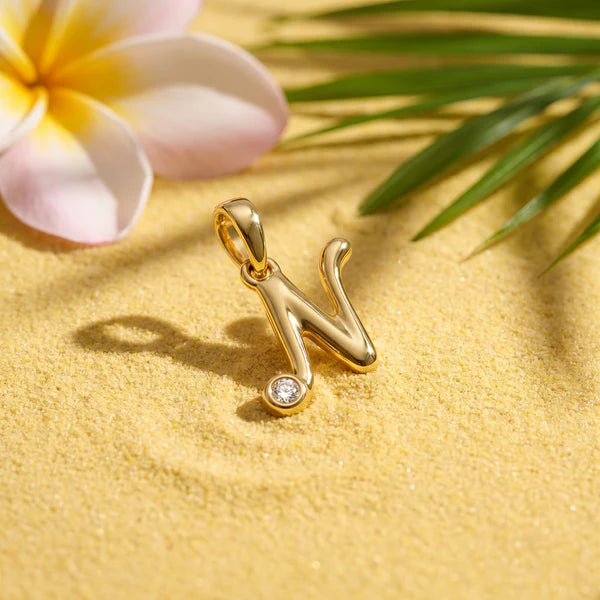 18kt Gold N Initial Daily Wear Diamond Pendant for Kids