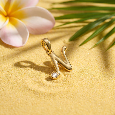 18kt Gold N Initial Everyday Wear Diamond Pendant for Kids
