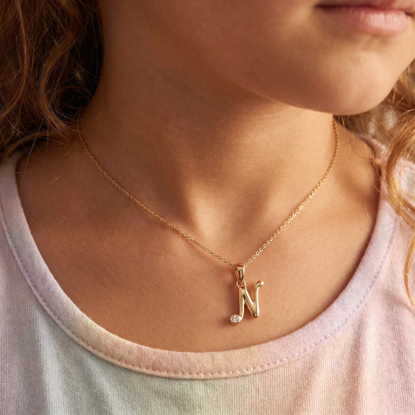 18kt Gold N Initial Daily Wear Diamond Pendant for Kids