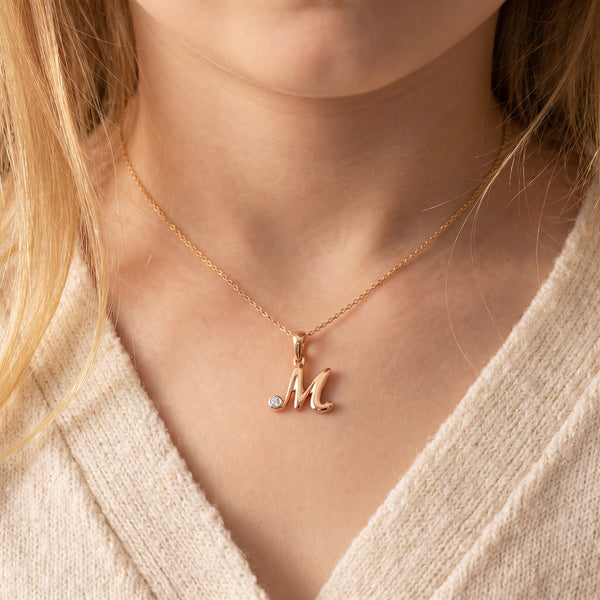 18kt Gold Initial M Everyday Wear Diamond Pendant for Kids