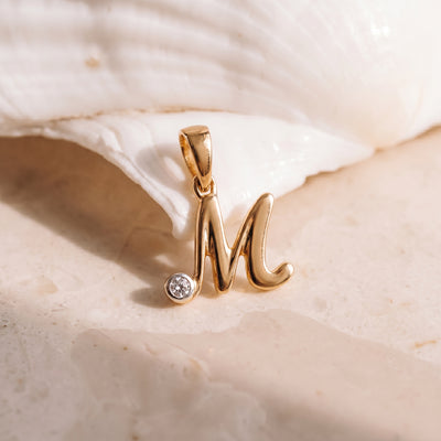 18kt Gold Initial M Everyday Wear Diamond Pendant for Kids