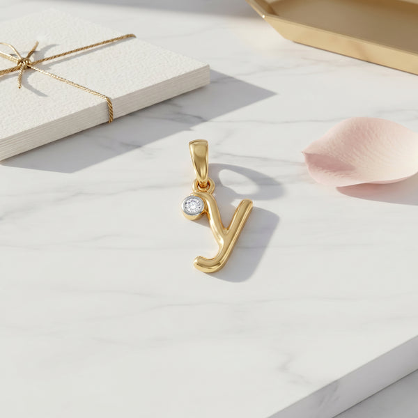 18kt Gold Y Initial Daily Wear Diamond Pendant for Kids