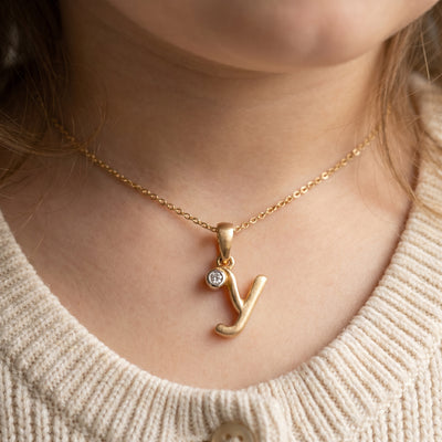 18kt Gold Initial Y Everyday Wear Diamond Pendant for Kids
