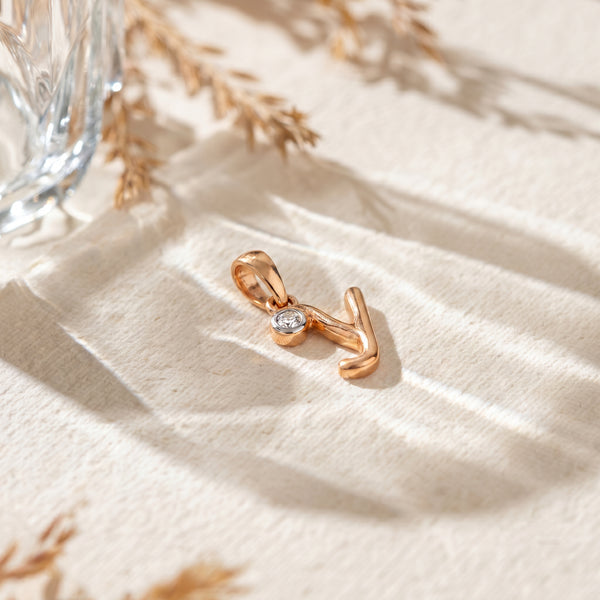 18kt Gold Initial Y Everyday Wear Diamond Pendant for Kids