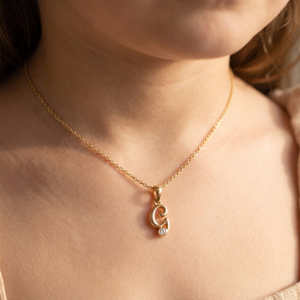 18kt Gold G Initial Daily Wear Diamond Pendant for Kids