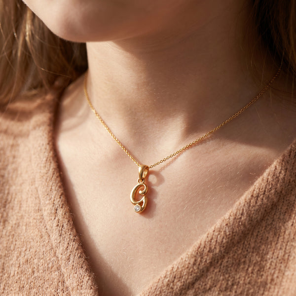 18kt Gold G Initial Daily Wear Diamond Pendant for Kids