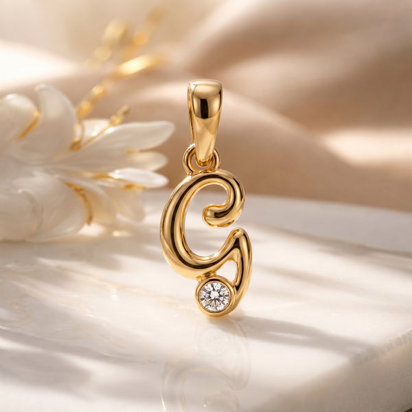 18kt Gold Initial G Everyday Wear Diamond Pendant for Kids