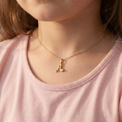 18kt Gold A Initial Daily Wear Diamond Pendant for Kids